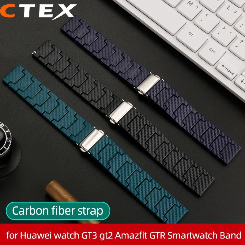 สายนาฬิกาข้อมือคาร์บอนไฟเบอร์สำหรับ Samsung Galaxy Watch 4สร้อยข้อมือคลาสสิกบนนาฬิกา Huawei GT3 GT2 amazfit GTR