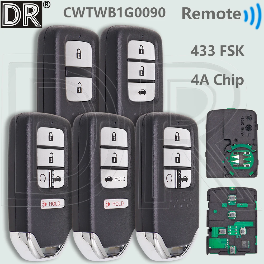 

DR CWTWB1G0090 4A Chip 433MHz Proximity Smart Car Remote Key 72147-TVA-A31 72147-TVA-A01 For Honda Accord 2018 2019 2020 2021