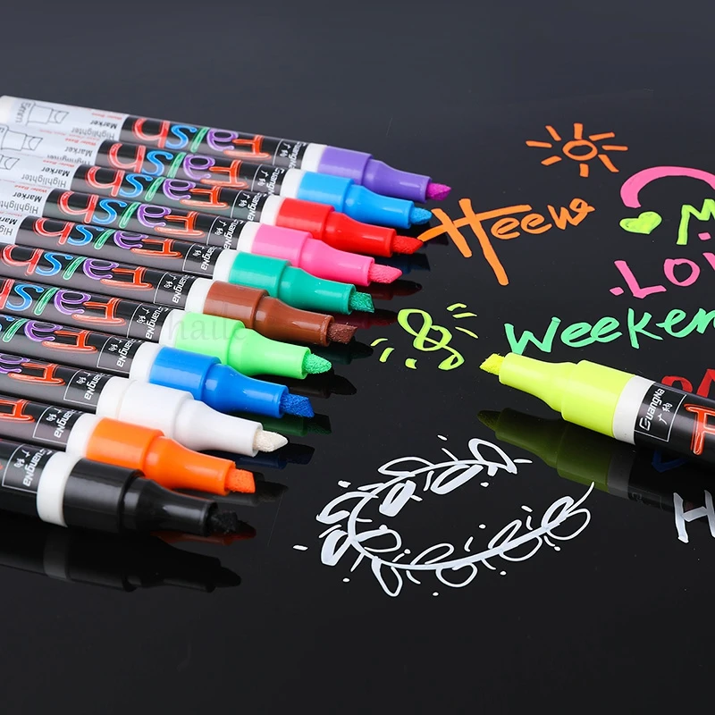 8/12 Pcs Liquid Chalk Marker Pens Erasable Highlighters Pen LED Multi Writing Board Glass Windows Blackboard Art Marker Pens