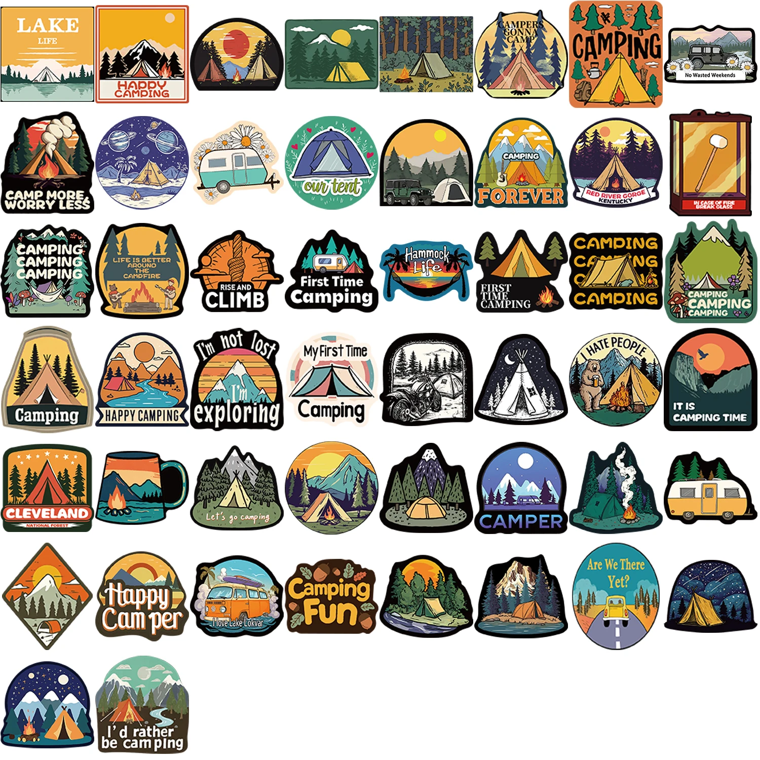 50 adesivi graffiti impermeabili riutilizzabili decorare bottiglia d'acqua per bagagli in PVC adesivi da campeggio all'aperto in PVC per telefono scrapbook