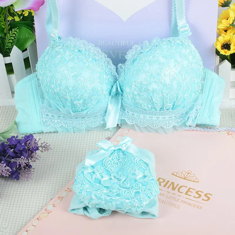 New Wireless Women Lace Bra Set Sexy Bow Push Up Underwear Suit No Wire Bra Briefs Brassiere Lingerie Ladies Sets Big Size 70-85