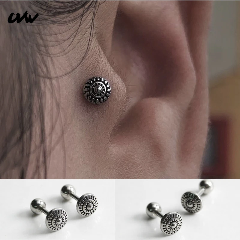 

New Jewelry 16G Punk 316 Stainless Steel Stud Earrings Vintage Helix Tragus Piercing Earrings for Men Pendientes Brincos Gift