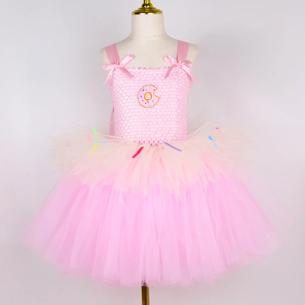 Donut Costume for Kids Pink Chocolate Doughnut Tutu Dress Cute Toddler Girls Birthday Party Halloween Princess Dress Up Clothes