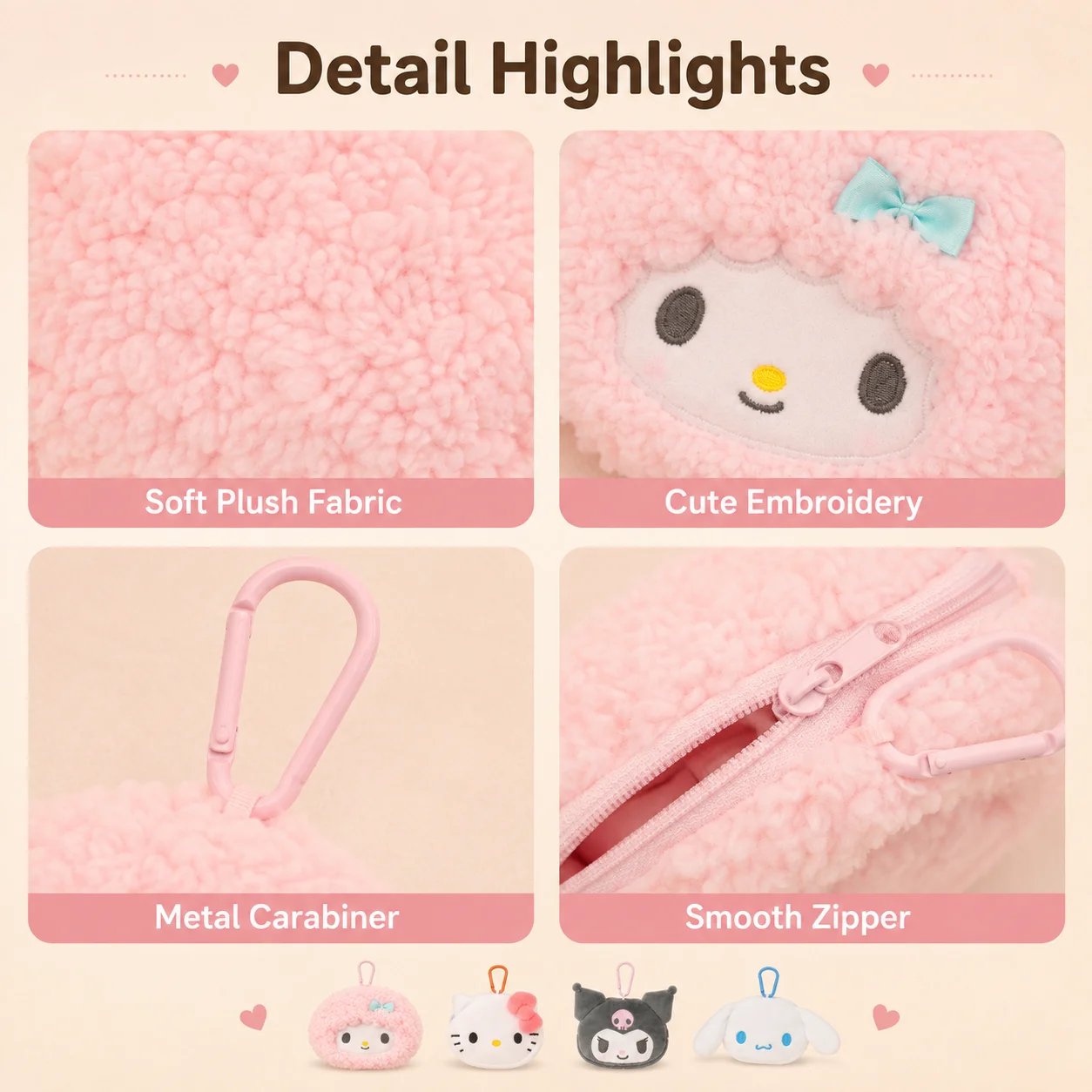 2026 Trendy Sanrio Cute Hello Kitty Cinnamoroll Sweet Piano Makeup Pouch Earbud Storage Bag Backpack  Pouch Girl Holiday Gift view 5