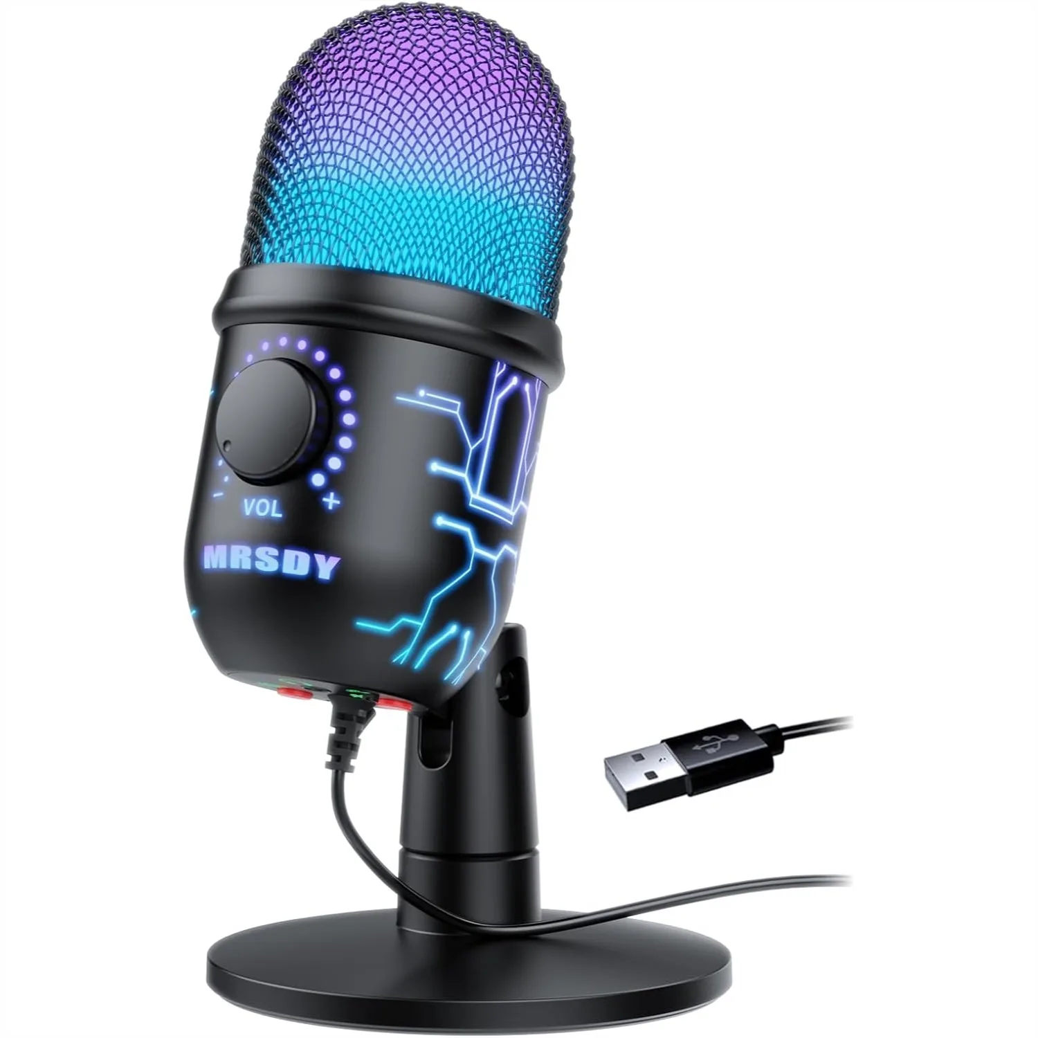 

USB Gaming Microphone with RGB Lighting for PC PS4 PS5 Podcast Recording Streaming with Headphone Jack Mute Button Gain Control Noise Cancellation