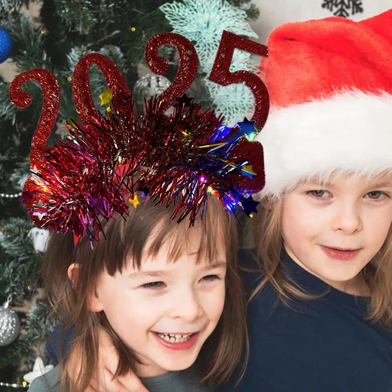 Happy New Year Headband 2025 New Year Tiara Headband Bopper Glitter Tiara Hairband Hair Accessories For Girls Women For Festival