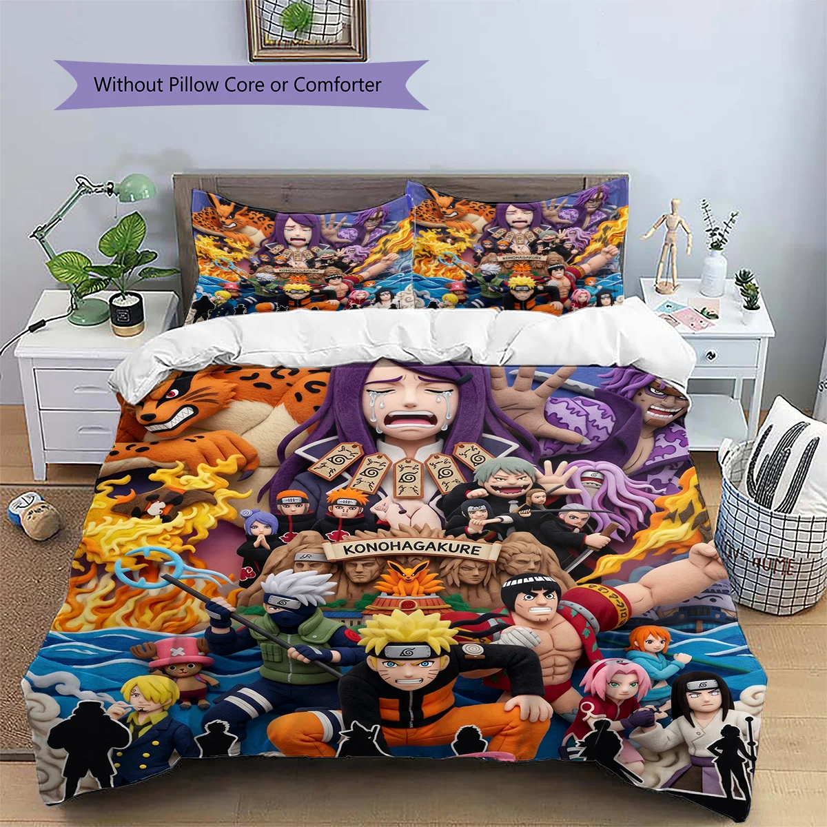 Naruto Anime Patterned Pillowcase & Duvet Cover Set Bedroom Bedding Decor Excellent Gift for Enthusiasts YUN6516