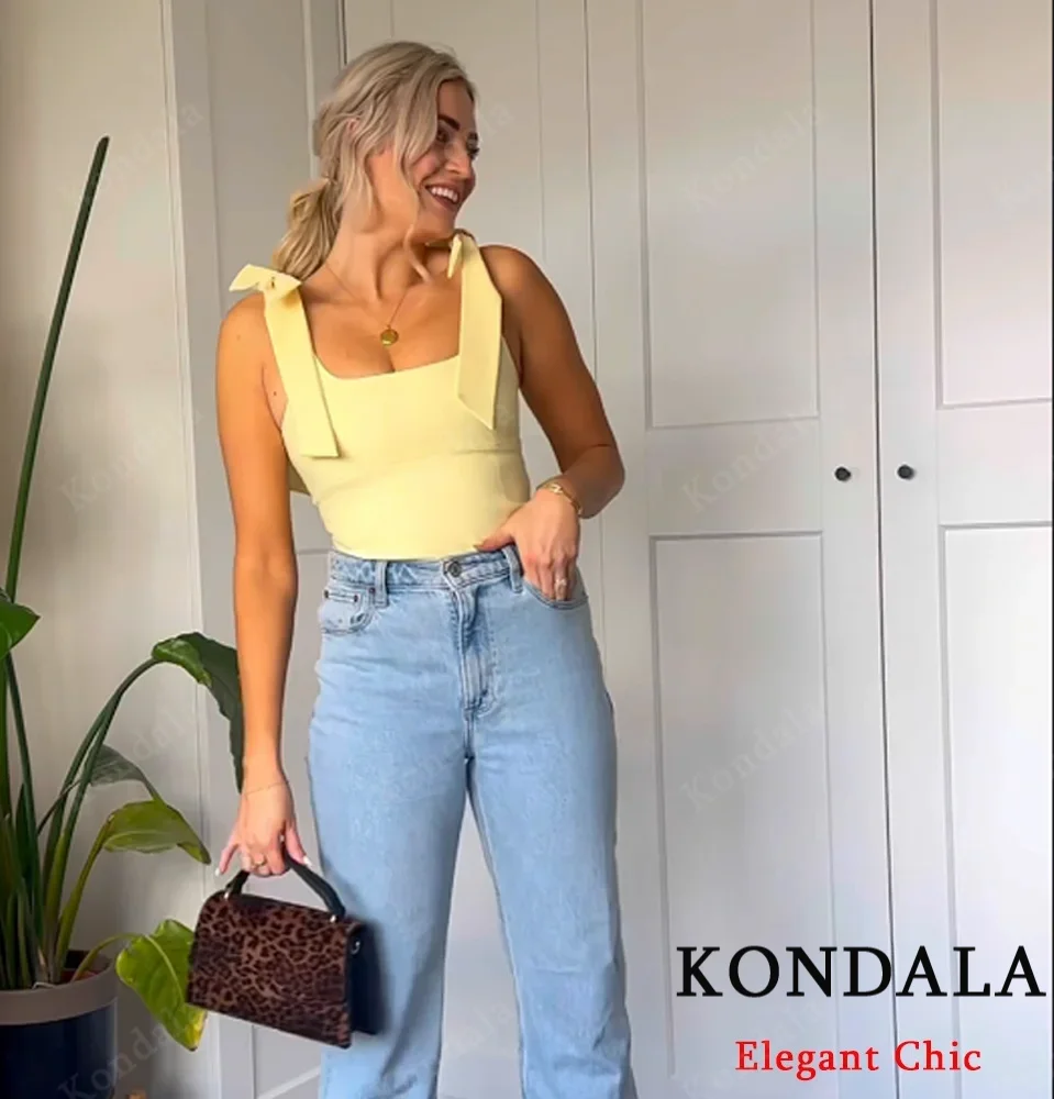 

KONDALA-Женский сексуальный желтый, белый топ на бретельках с галстуком-бабочкой, новинка 2025, лето-осень, модный праздничный сексуальный очаровательный топ для пляжной вечеринки