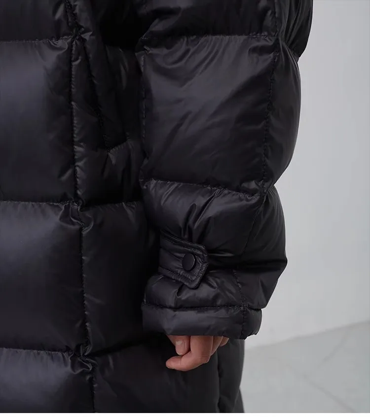 Filling Material: Duck Down~Couple Style Long Over-The-Knee down Jacket, Unisex Black Coat for Petite Individuals, New Winter Model