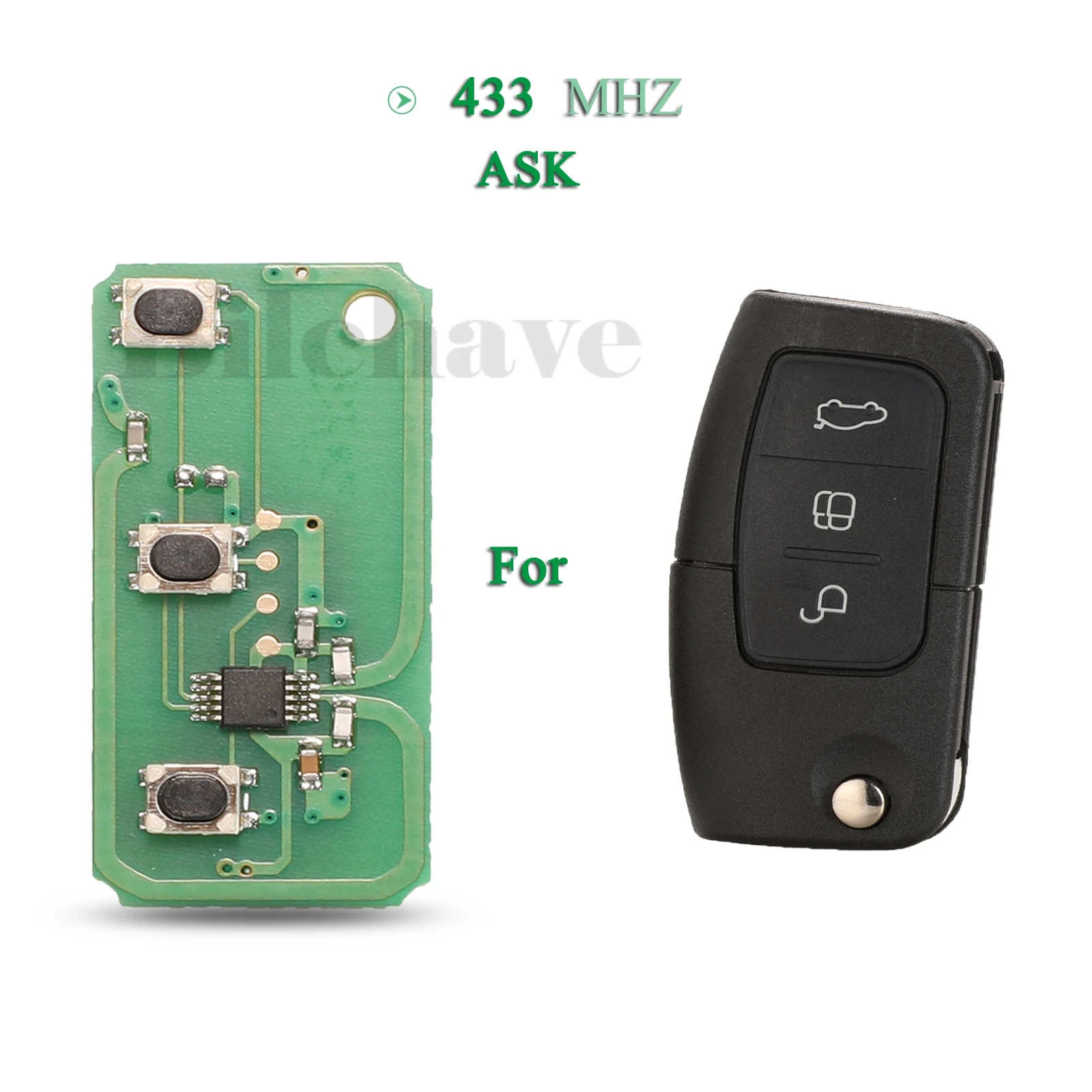 

jingyuqin 10pcs For Ford Focus 2 3 Mondeo Fiesta C Max S Max Galaxy FOB 3 Buttons 433mhz ASK Remote Car Key Circuit Board