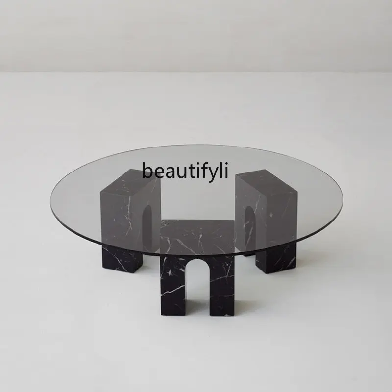 

yj Modern Minimalist Marble Tea Table Italian Minimalist Living Room Home Creative round Glass Tea Table