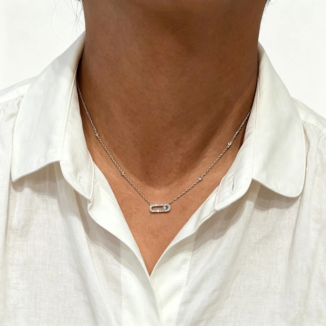 S925 Sterling Silver Single Diamond Women's Necklace CNC Plated 18K Gold Full Diamond Smart Necklace