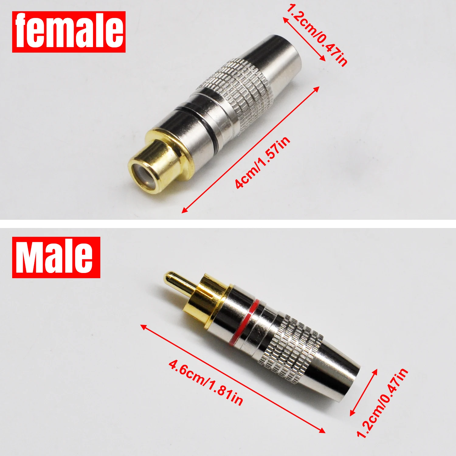 2pcs RCA Male Plug Adapter Gold Plated for Audio Speaker Home Theater Receiver