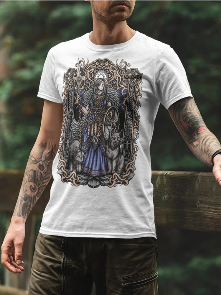 Norse Mythology Paganism Goddess Freyja with Cats T-Shirt Short Sleeve Casual 100% Cotton O-Neck Mens T-shirt Size S-3XL