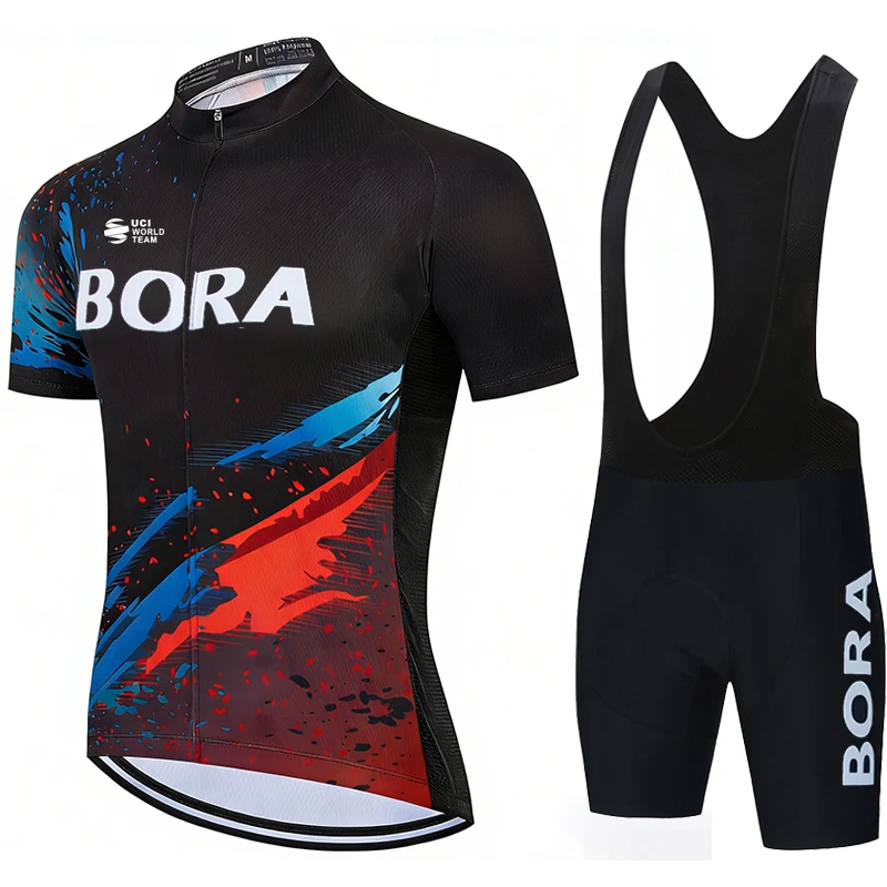 Conjunto de Ciclismo para Hombre UCI BORA: Maillot Profesional con Gel, Pantalones con Tirantes y Chaqueta de Verano para MTB