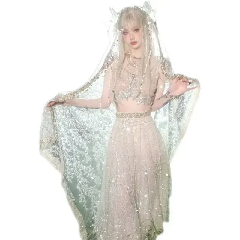 Costume Cosplay di Halloween foresta elfo fiore principessa esotica vestire vestiti vestito alato bianco da donna Performance sul palco di Anime