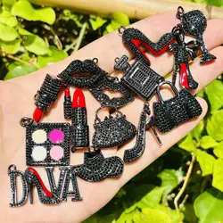 14Pcs/Lot Zirconia Pave Black Fashion Charms for Custom Design Bracelet Jewelry Making