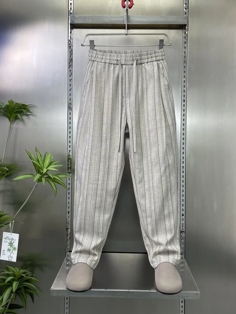 Men's Casual Pants Spring Summer Thin Loose Trendy Design Drawstring Straight Leg Long Trousers Personality Cotton Polyester