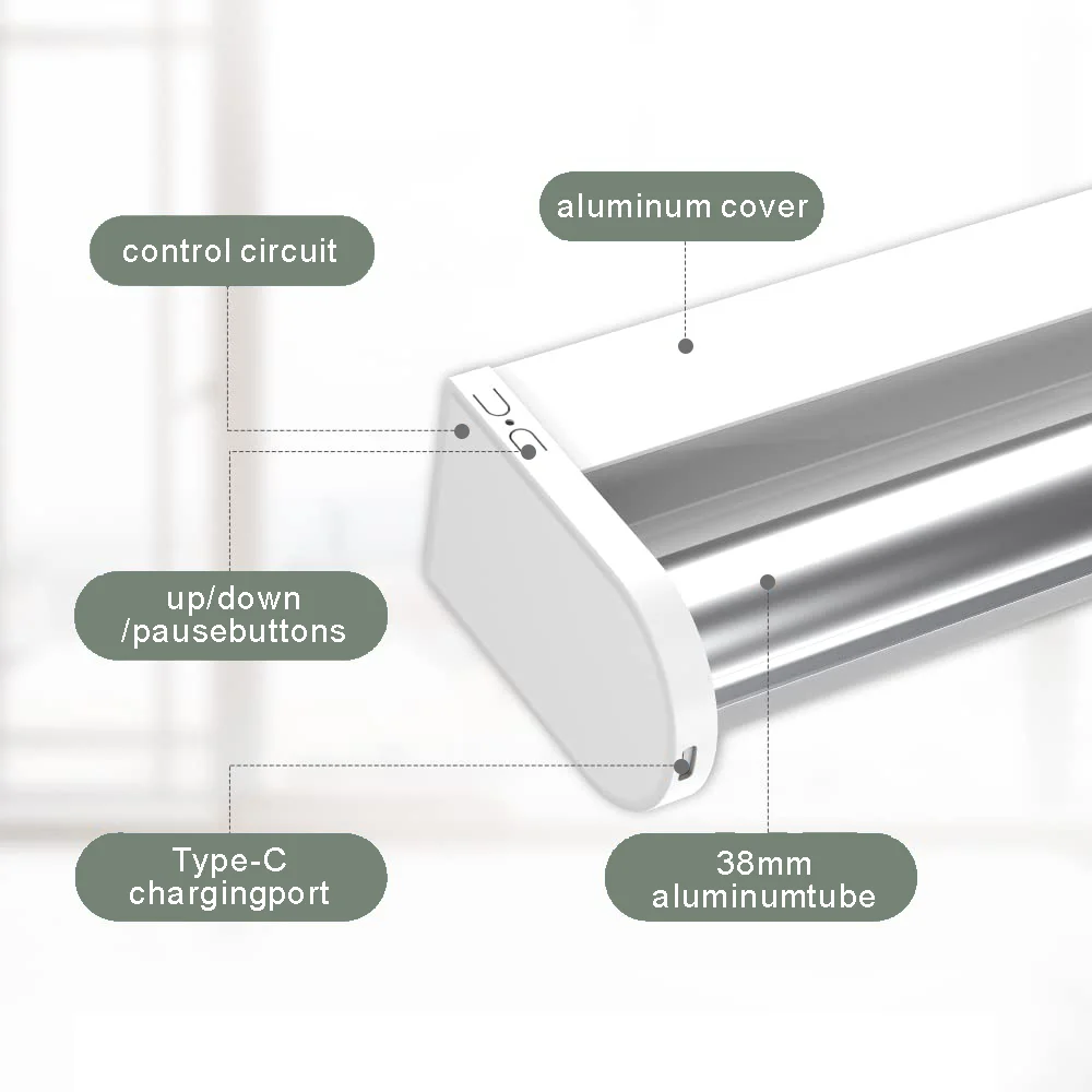 ZSHINE Window Blinds Rechargeable Motorized Roller Blinds with Removable Battery Customized Roller Shades