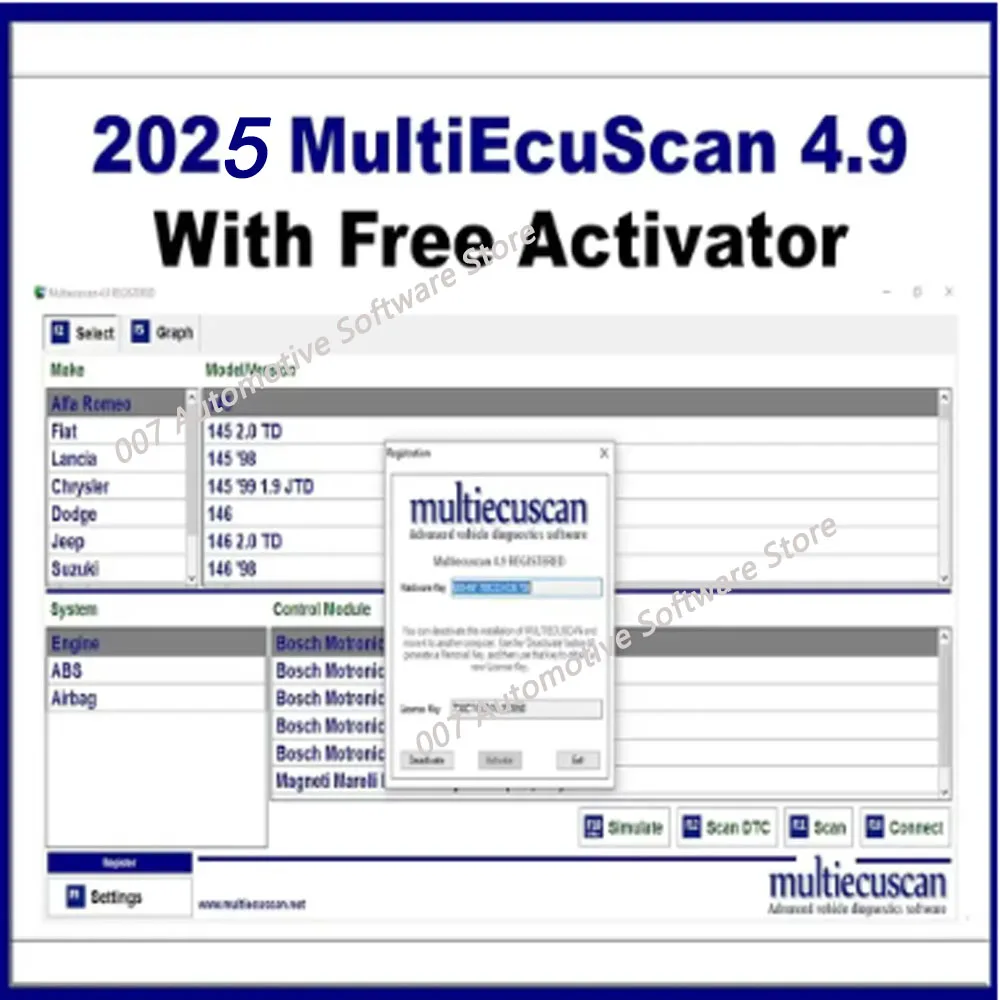 Neue Multiecuscan V4.8&4.9&5.2 für Fiat/Chrysler/Dodge/Jeep/Suzuki Scanner Software 4.8+ ELM327+Flachadapter registriert Unlimite
