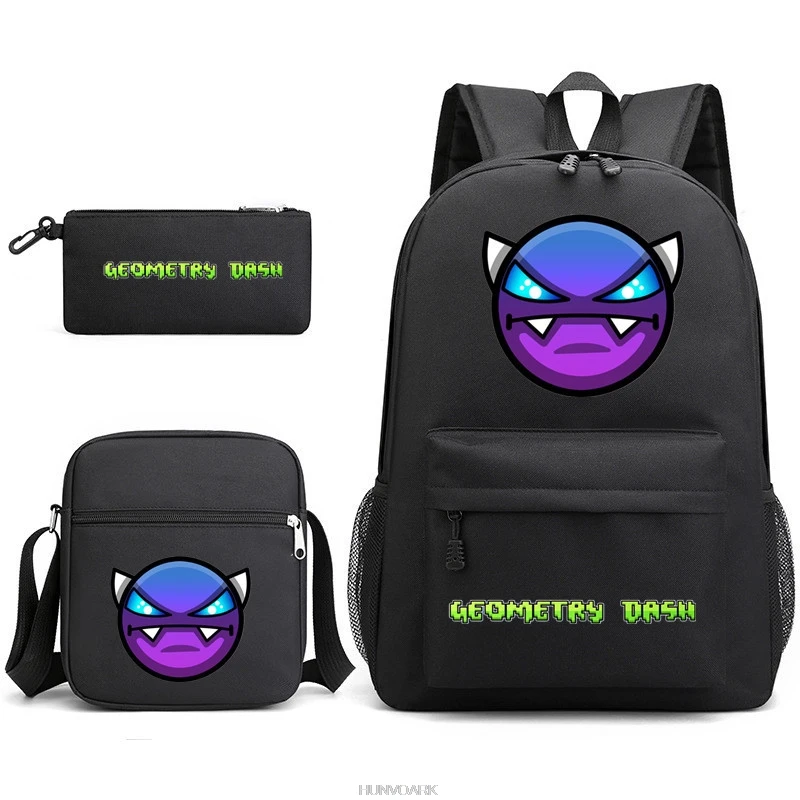 3pcs Games Geometry Dash Backpacks Cartoon Students Lightweight School Bags Cool Capacity Canvas Casual Travel Mochila infantil