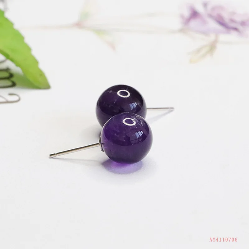 

S925 Silver with Natural Amethyst Bead Earrings Jewelry