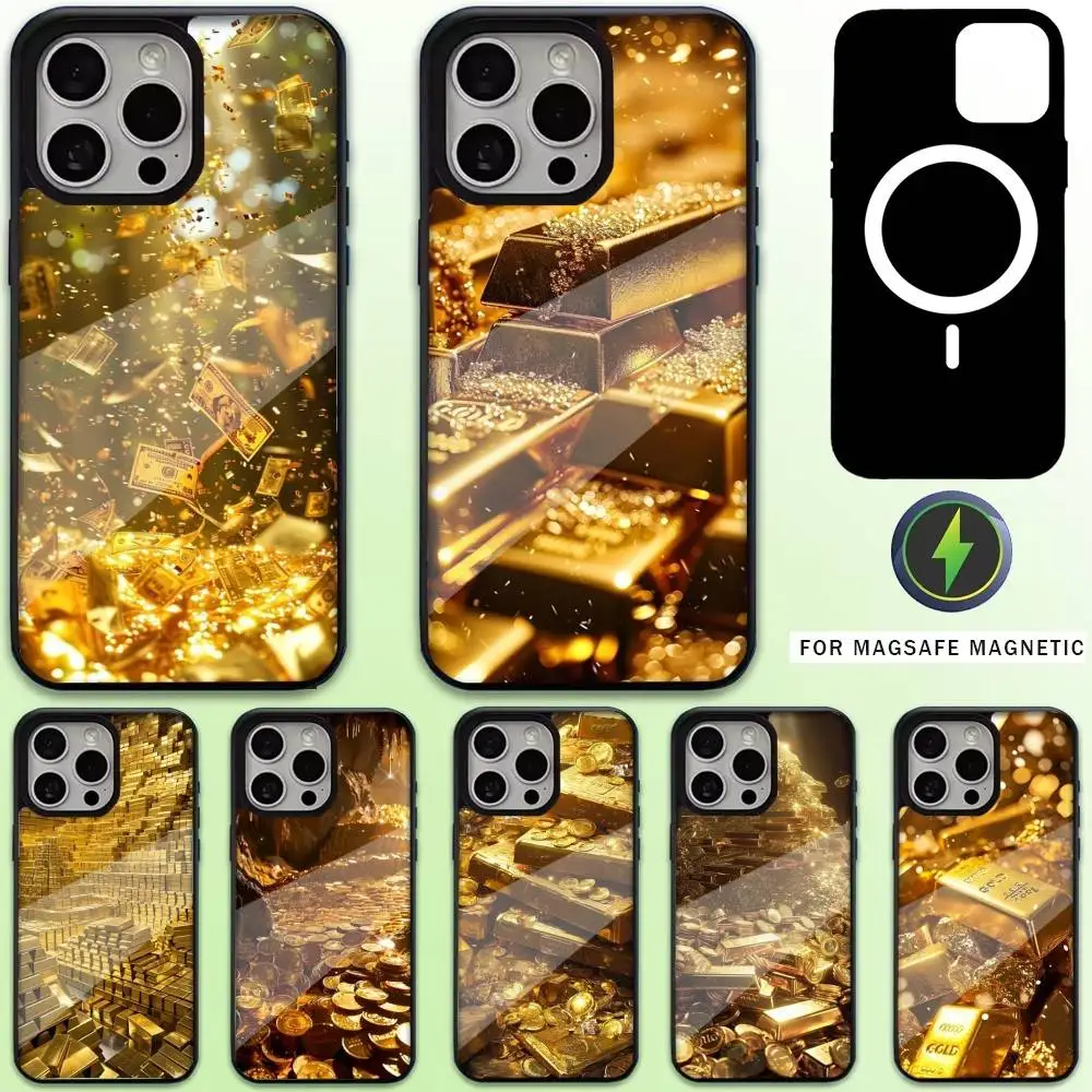 

Money Gold Art Phone Case For iPhone17,16,15,14,13,12,11 Plus,Pro Max Magnetic For Magsafe Wireless Charging