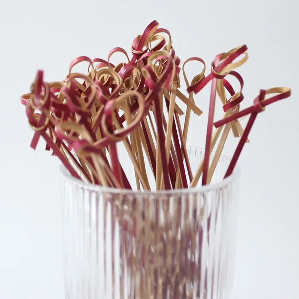 100pcs Household Disposable Cocktail Picks Party Decoration Kitchen & Bar Bamboo Knot Bar Tool Barbeque Bamboo Knot Skewers