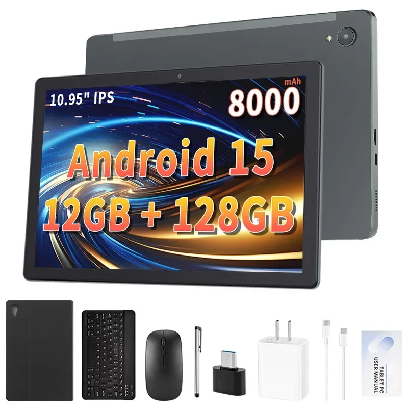 Paitanry Tablette Androïd 2025 12GB+128GB Tablet PC with High Capacity 8000mAh Battery,10.95