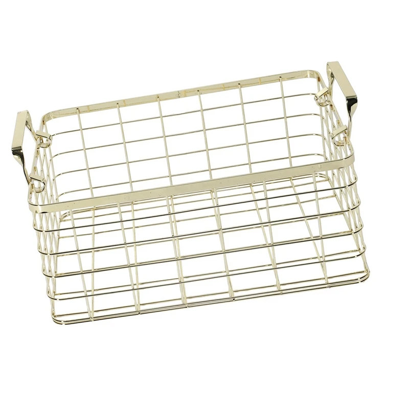 2X Metal Storage Basket Chic Nordic Handmade Iron Net Table Shelves Basket Bath Clothes Cosmetics Storage Basket-Gold