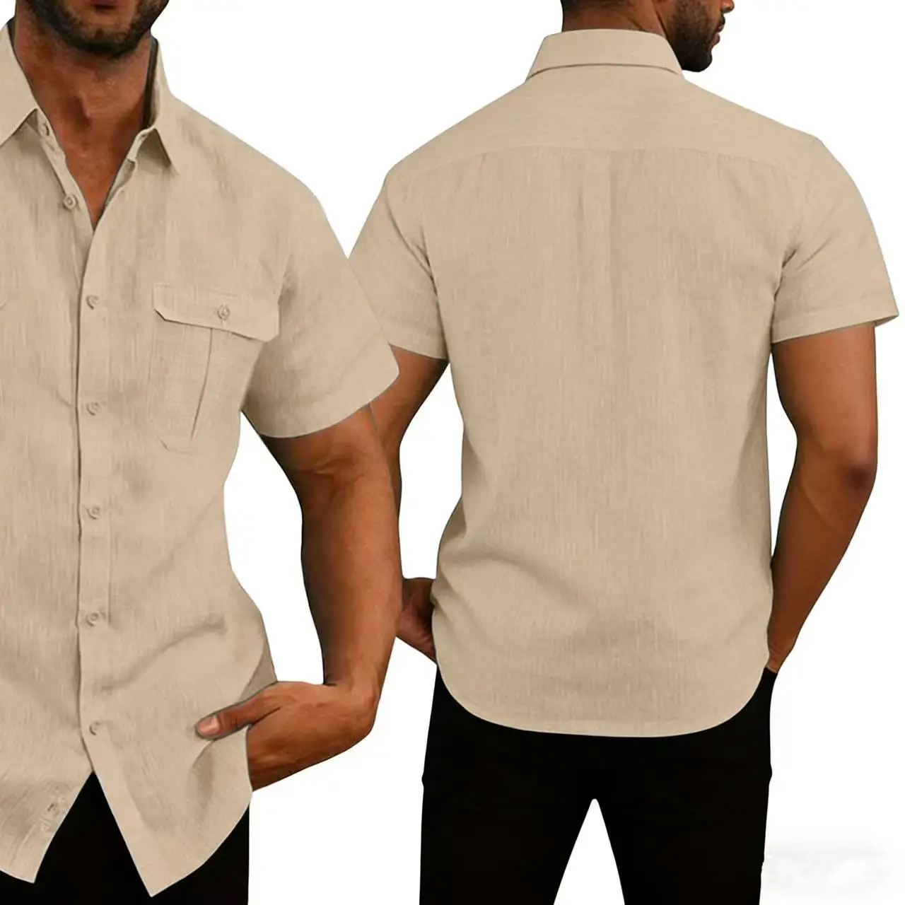 

Summer New Cotton Linen Shirt for Men Breathable Lightweight Turn Down Collar Male Stylish Short Sleeve Shirts Fashion Clothing