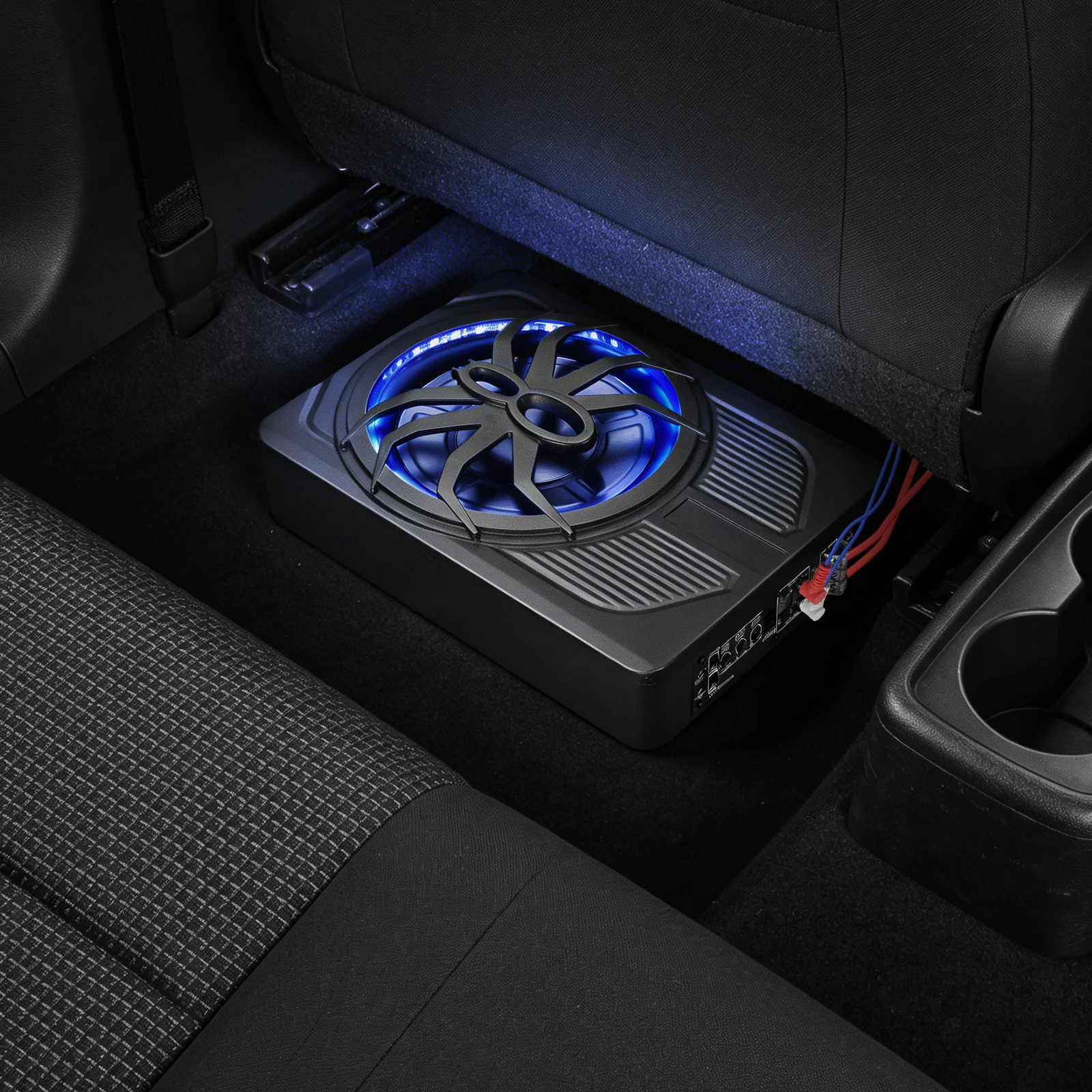 10 Zoll Aktiver Untersitz-Subwoofer mit Blauer LED-Beleuchtung, Kompakter Auto-Subwoofer für LKW, SUV, Fahrzeuge mit Begrenztem Platz, Kraftvoller Bass – Detail 11