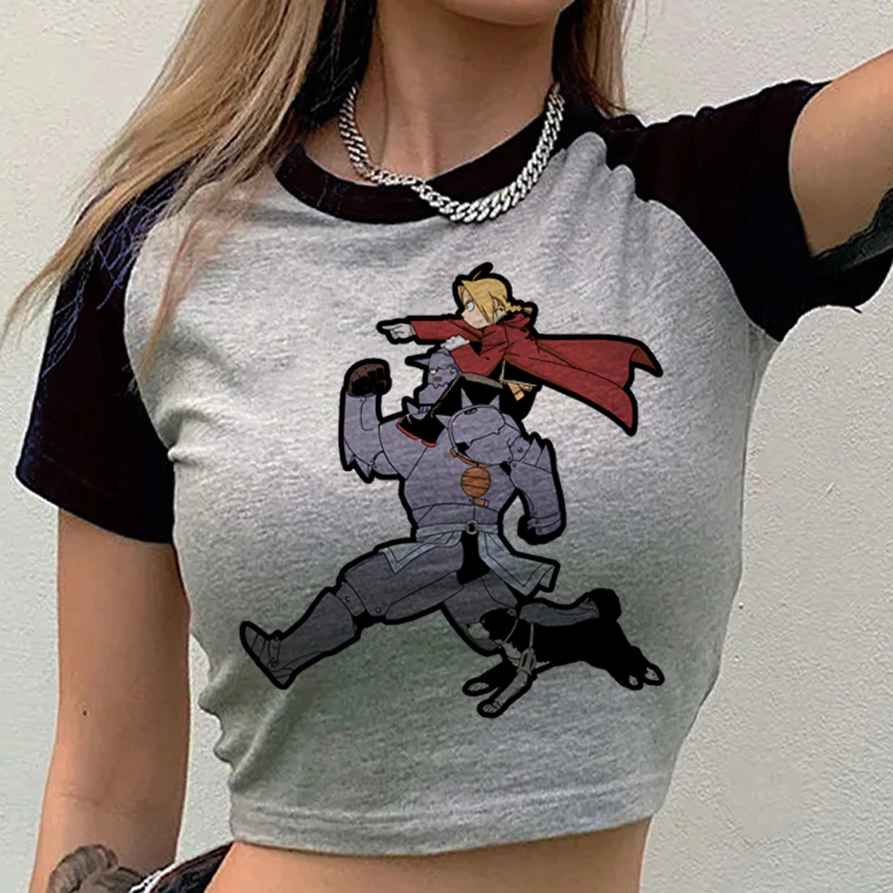 Fullmetal Alchemist Crop-Top für Mädchen, Goth-Scene, Japan, lustiges T-Shirt aus den 2000er Jahren, Streetwear, Vintage, Gyaru, Emo, Kawaii – Detail 3