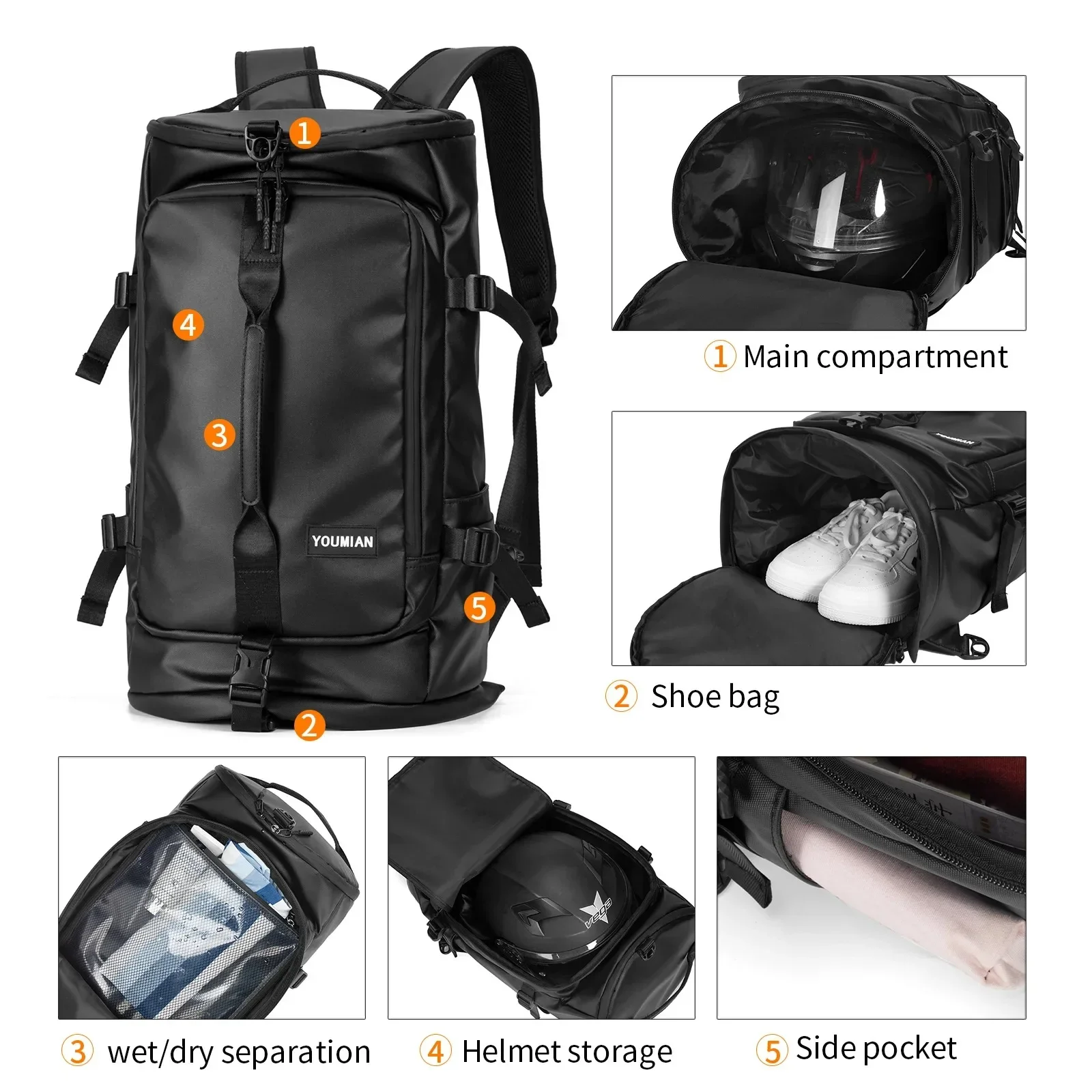 Men Multifunction Travel Backpack Waterproof Sport Duffle Backpack Outdoor Luggage Pack Trip Bucket Rucksack Function Mochila