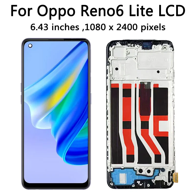 6.43'' Nowy wyświetlacz AMOLED do OPPO Reno6 Lite CPH2365, ekran dotykowy LCD do OPPO Reno 6 Lite 6Lite, kompletny wyświetlacz — zdjęcie produktu 4