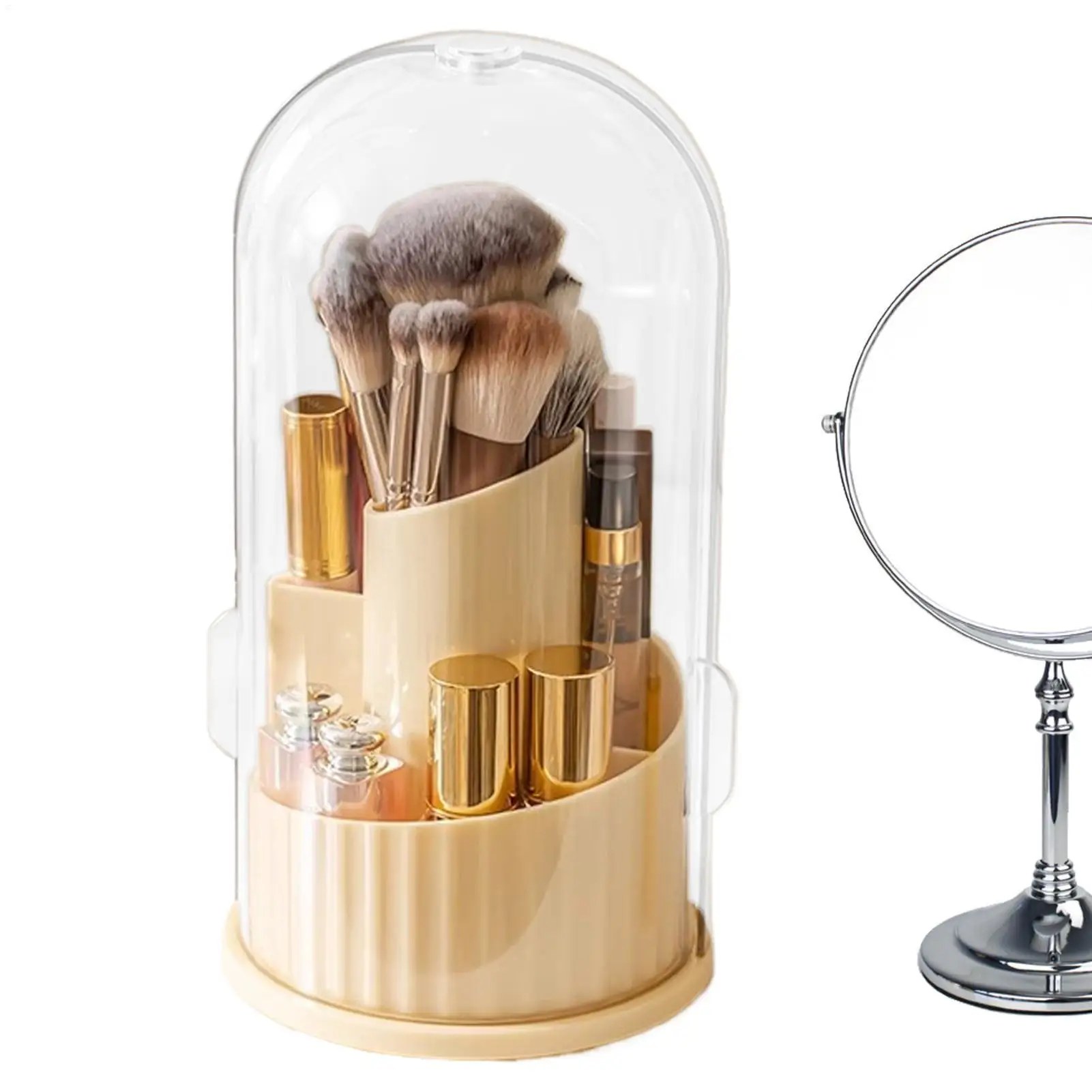 

Держатель для кистей для макияжа, контейнер для ювелирных изделий, вращающийся на 360 градусов пылезащитный держатель для кистей с крышкой для косметического стола для путешествий