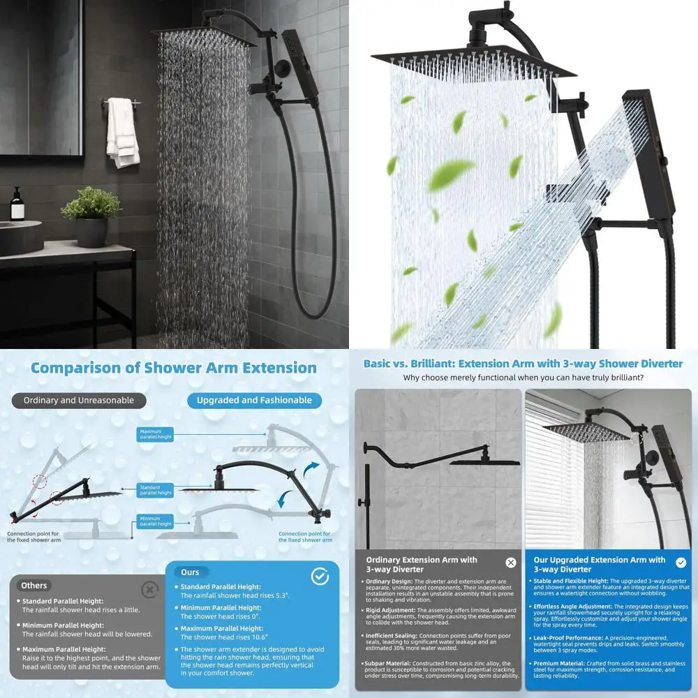 

8 Metal CUPC Certified Rain Shower, Dual Combo with 4 Spray Handheld Wand, 16 Extension Arm, 71 Hose, Oil Rubbed Bronze