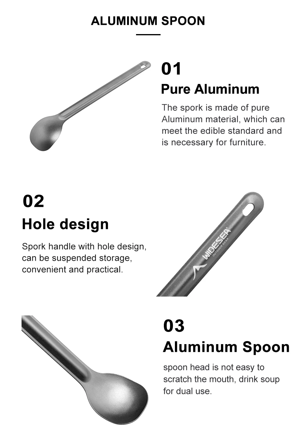 WIDESEA Campinglöffel aus Aluminium mit langem Griff, 20 g, leicht, tragbar, Outdoor-Ausrüstung – Detail 5