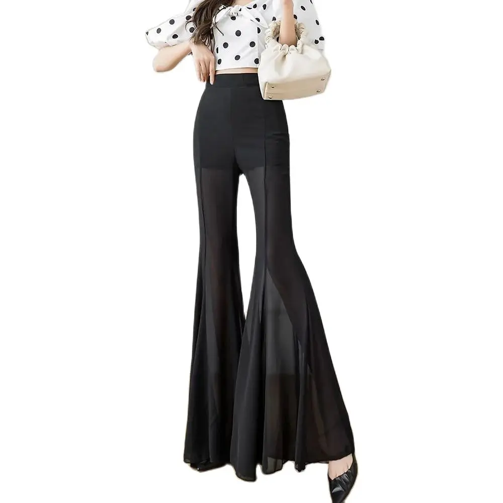 

Micro-pants Women's Summer 2024 New Korean Fashion High Waist Joker Chiffon Pants Drooping Slim Casual Temperament Bell Bottoms.