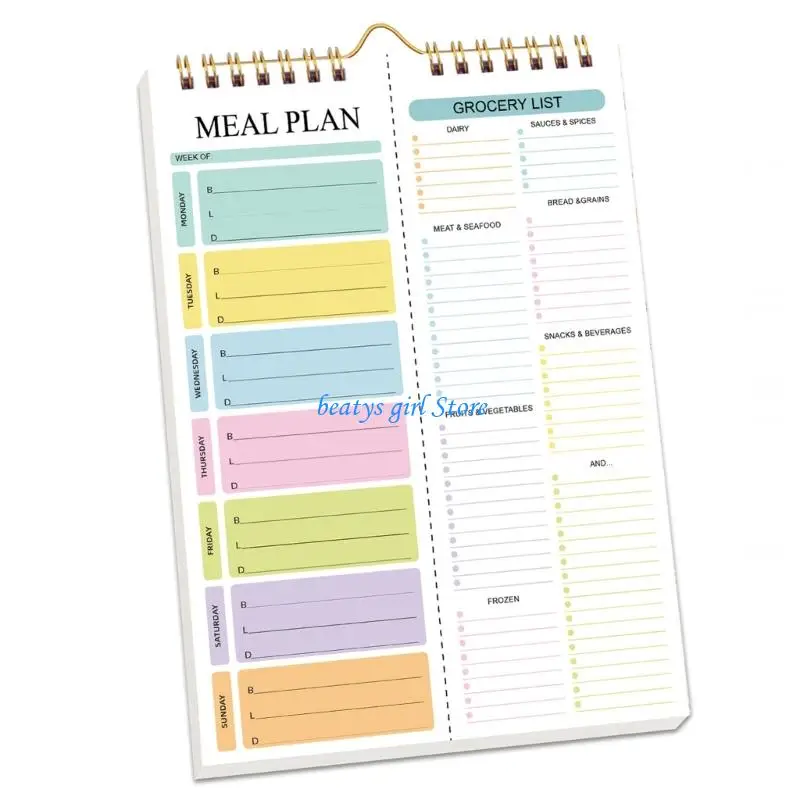 Image 3: Bloc-notes planification repas vertical C7AB, planificateur repas avec sections liste courses cuisine