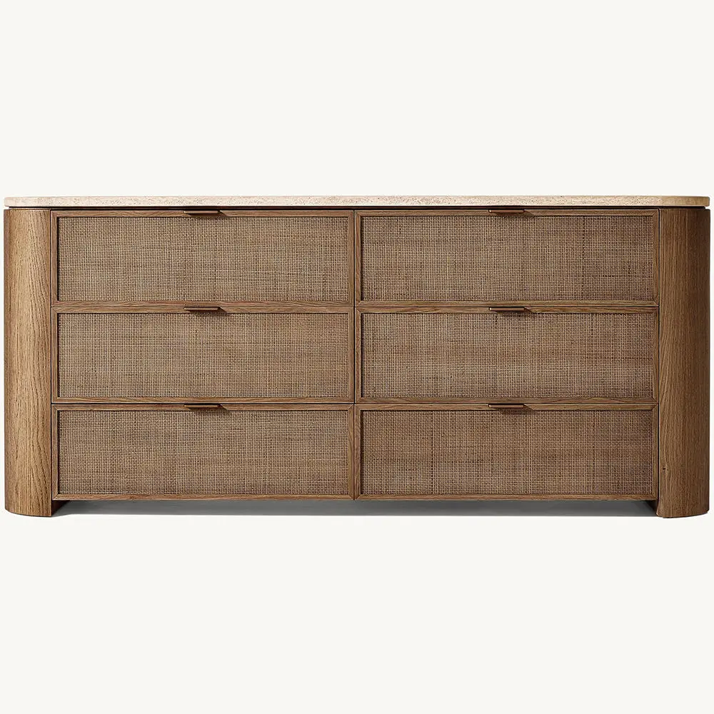 

# 6-Drawer Wooden Dresser Solid Natural Oak Wood Sideboards Bedroom Furniture for Bedroom^