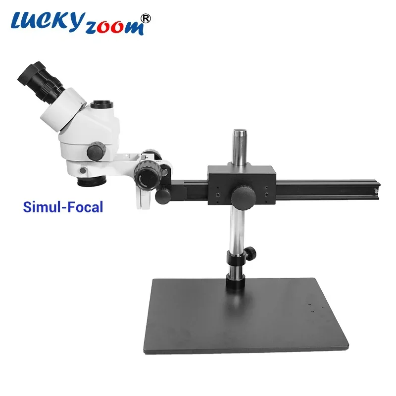 Microscopio Stereo trinoculare focale professionale 7X-45X Simul Base nera flessibile accessori opzionali Zoom Microscopio binoculare