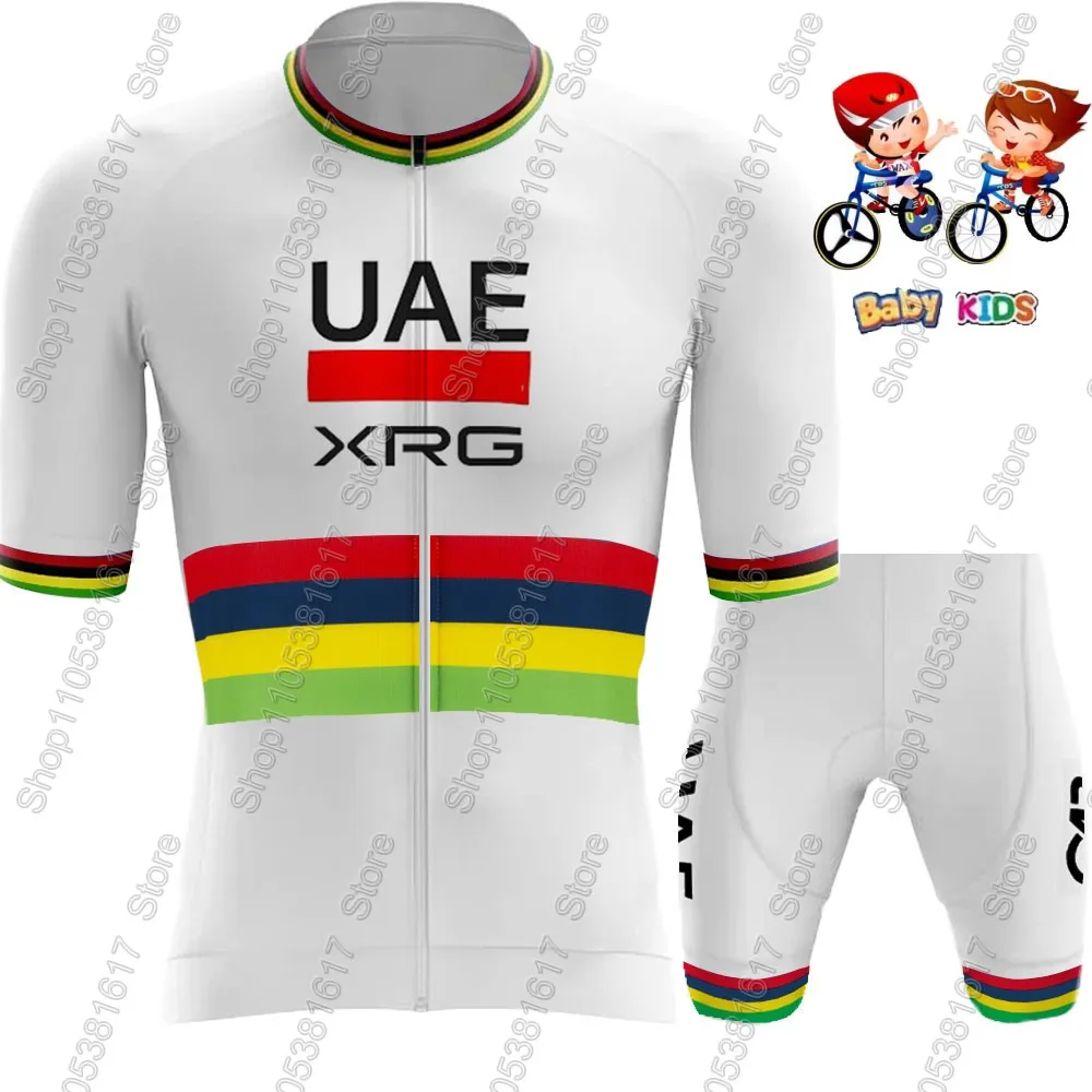 Kinder UAE Team 2026 Radsport-Trikot-Set Weltmeister Tadej Pogačar Jungen Mädchen Radsportbekleidung Kinder Rennrad-Shirt und -Hose