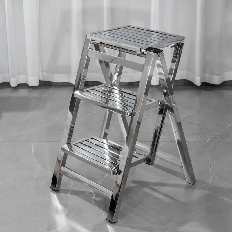 Home Stainless Steel Ladder Stool Folding Telescopic Thickened Step Ladder Indoor Multi-functional Portable 3 Step Ladder Bench