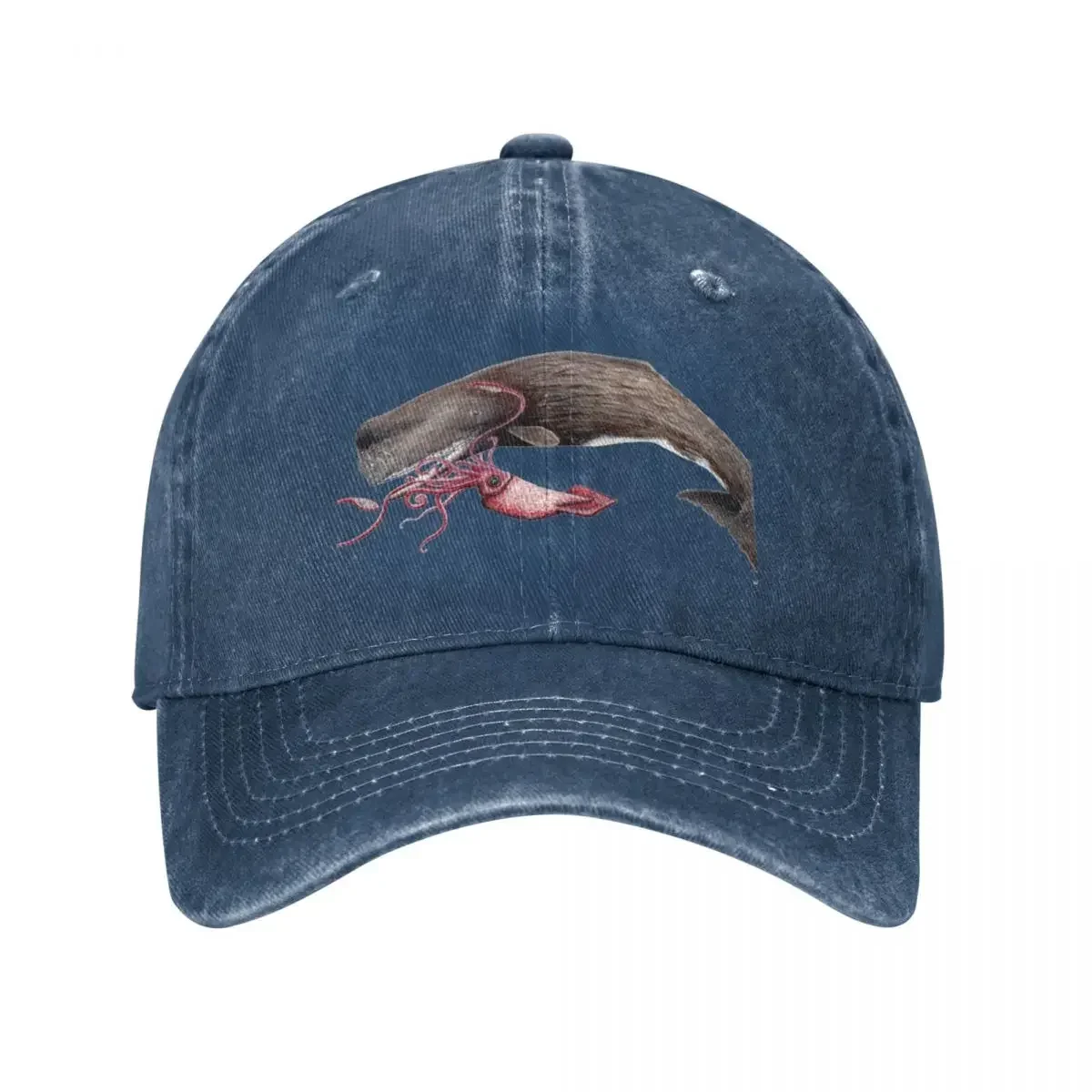 Sperm whale and squid battle Baseball Cap Snap Back Hat Custom Cap Vintage Hat For Man Women'S