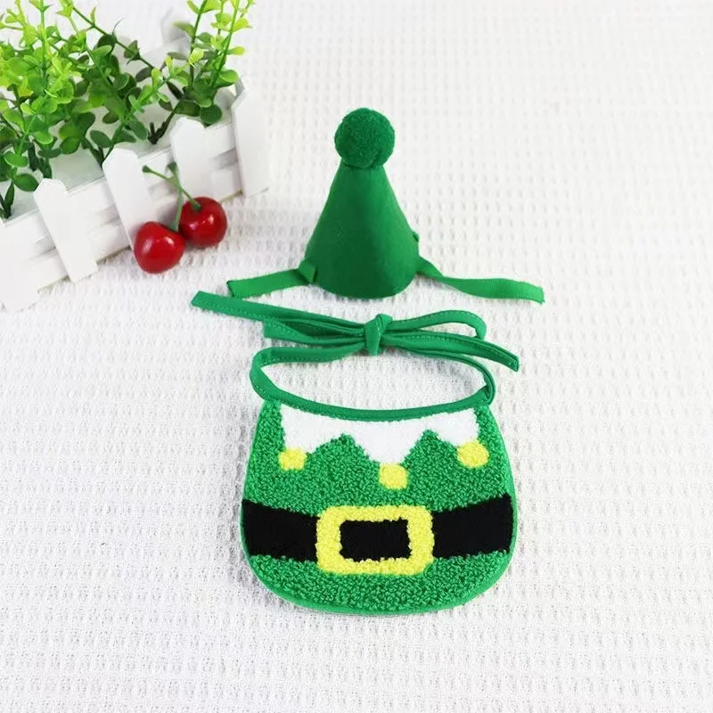 Cat Dog Christmas Costume Bib and Party Hat Pet Scarf  Puppy Saliva Towel Pets Christmas Outfit Supplies