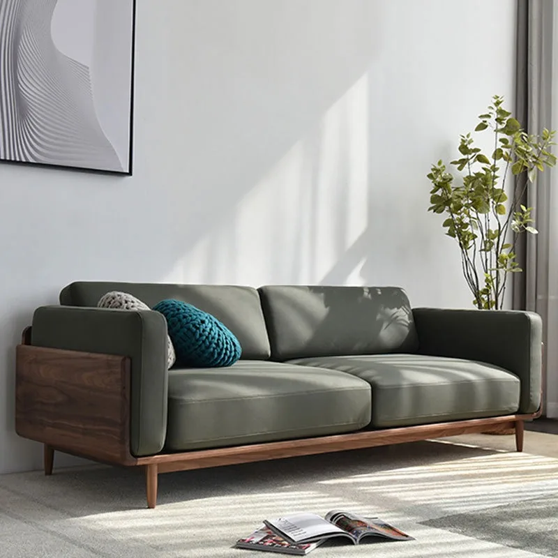 Nordic Japanese-style simple living room furniture, all solid wood black walnut sofa combination