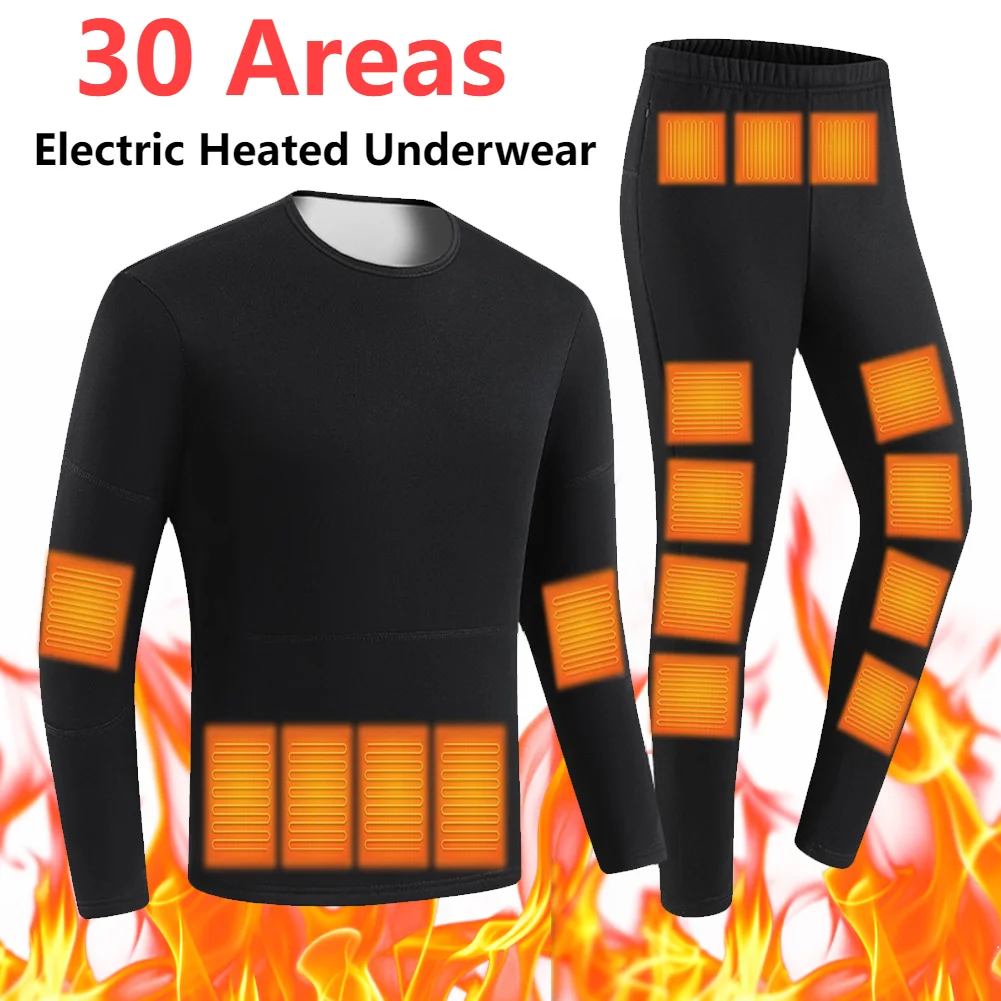 Winter Heated Underwear Set Women Men 30 Areas USB Electric Heating Jacket Outdoor Sports Underwear Thermal Pants Body Warmer