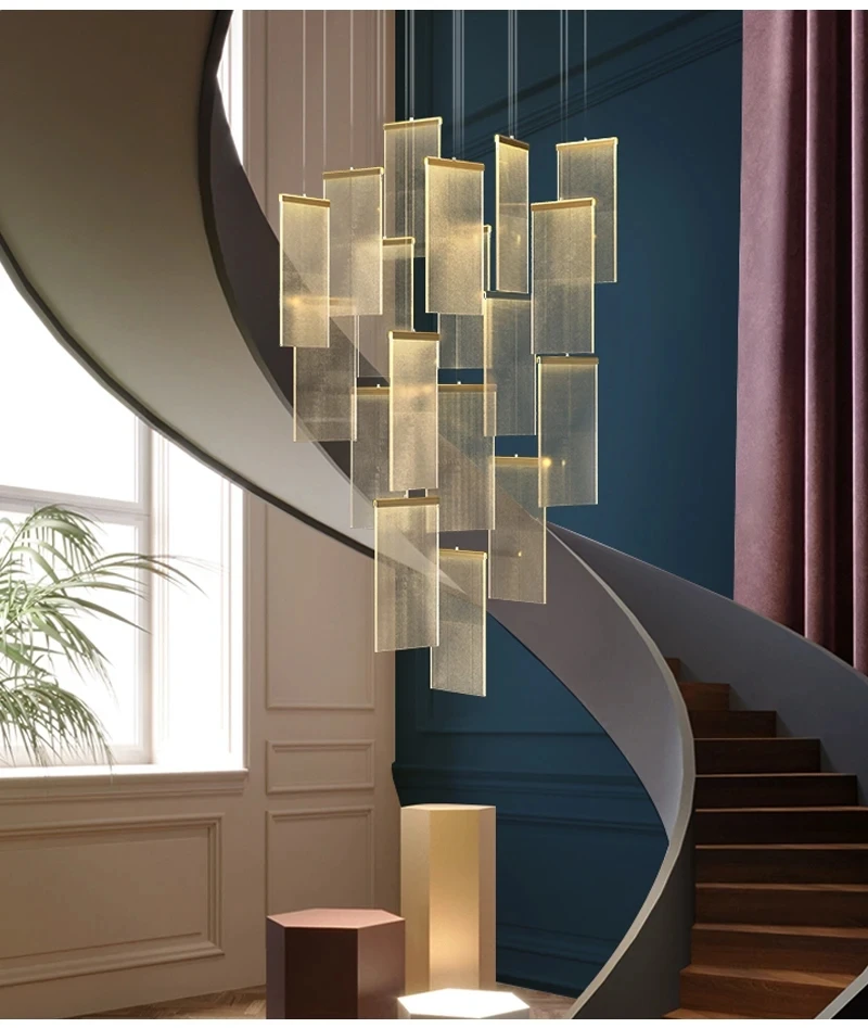 

Modern led chandelier for staircase long villa hall hang light fixture large gold/black home decor acrylic lamps