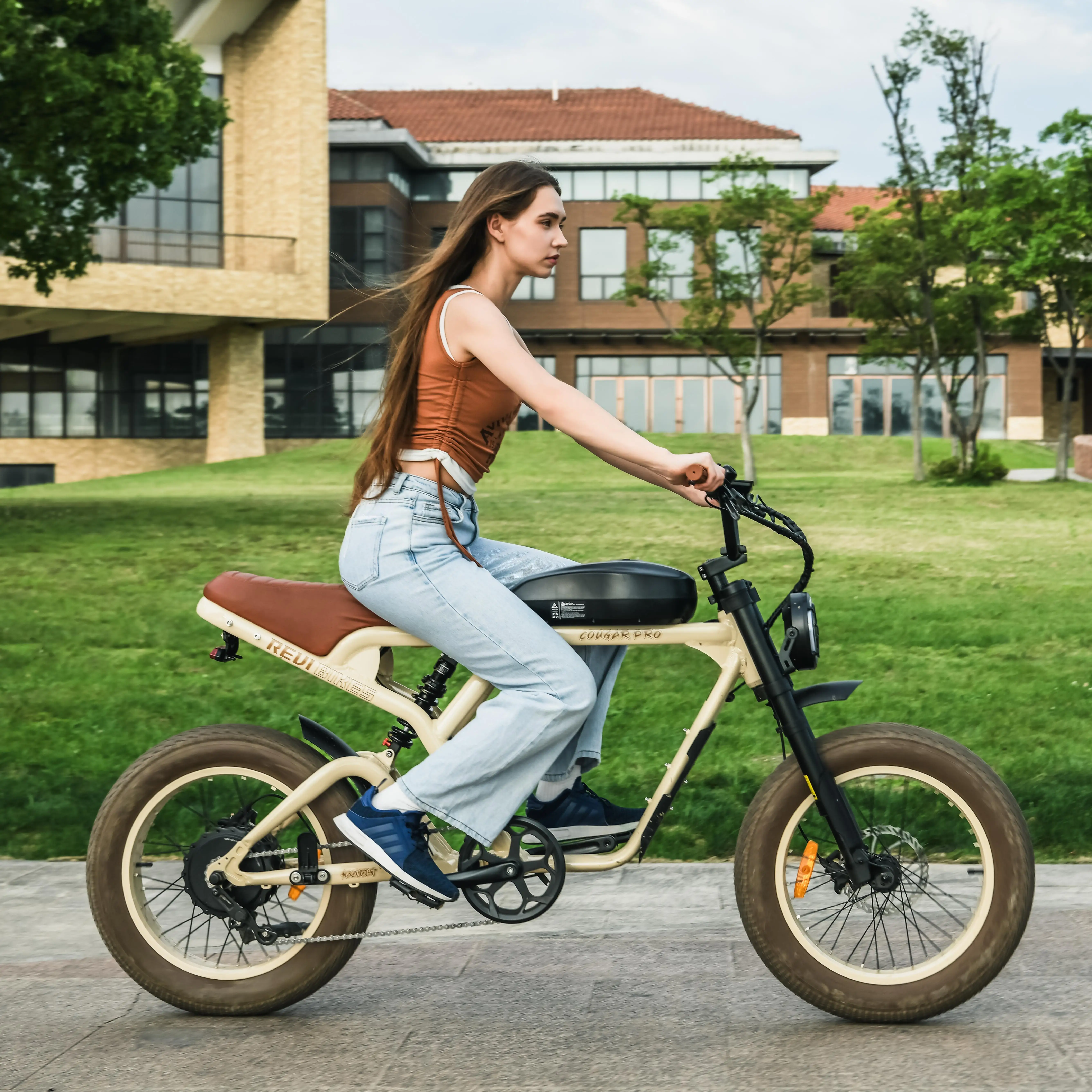 Clrak  Shock Absorbing Fat Tire for Off Road Riding Vintage Pedelec Long Seat Turning Signal Sport Ebike for Mountain